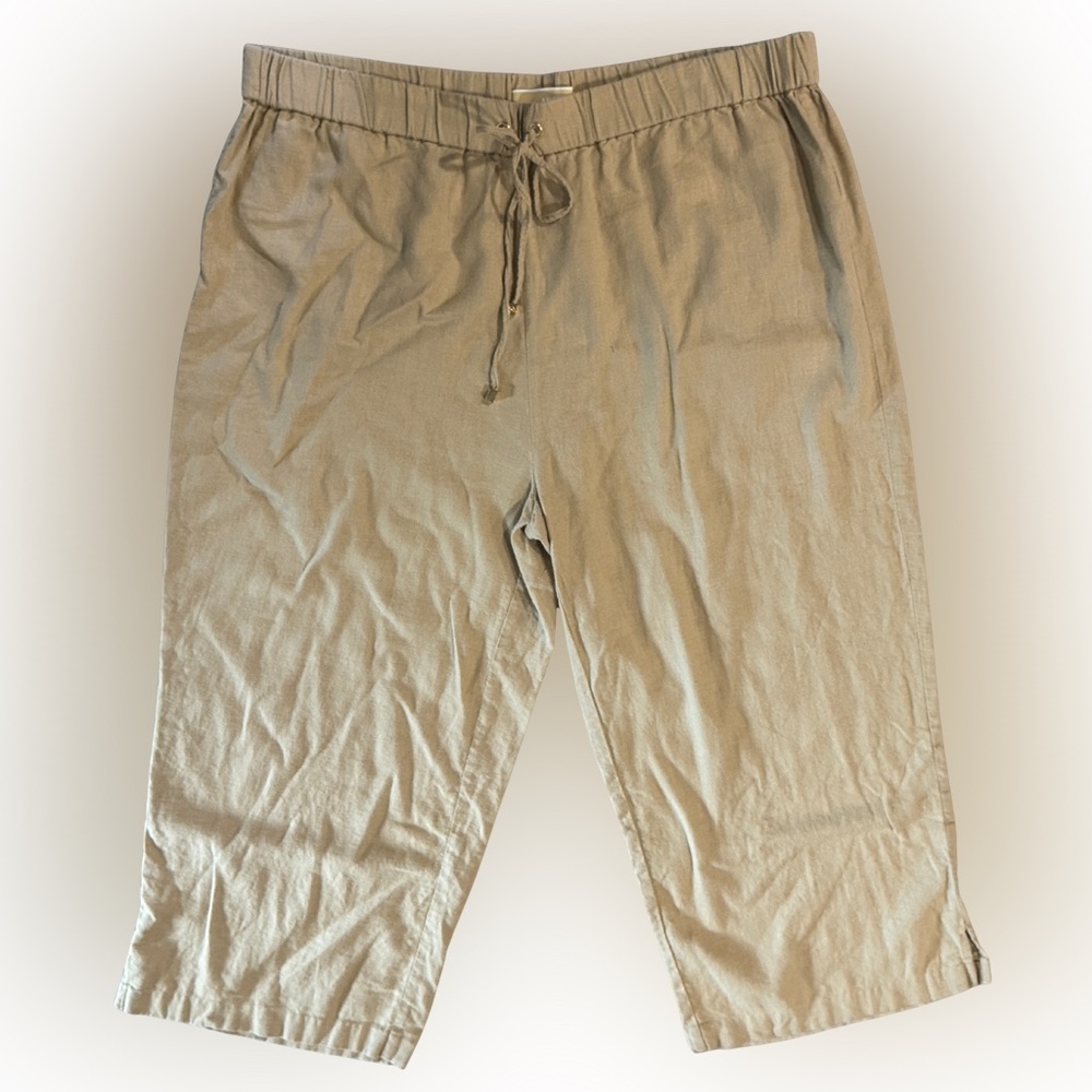 Michael Kors Beige Drawstring Waist Linen-Blend Pants
